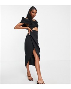 Черное платье футляр миди с запахом из 2 частей с открытыми плечами и защипами ASOS DESIGN Tall Asos tall