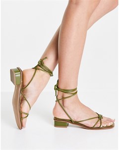 Зеленые кожаные сандалии с ремешками на плоской подошве Fergie Asos design
