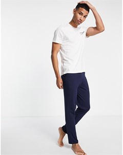 Комплект одежды для дома из футболки и брюк белого и темно синего цвета Jack & jones