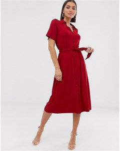 Красное платье рубашка миди с поясом Asos design