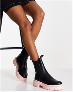 Черные ботинки челси на розовой подошве Always Asos design