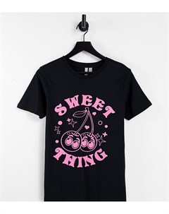 Черная футболка с принтом вишни и надписью Sweet Thing Petite Asos design