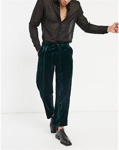Широкие брюки темно зеленого цвета из мятого бархата Asos design