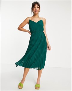 Зеленое плиссированное платье миди на бретельках Asos design