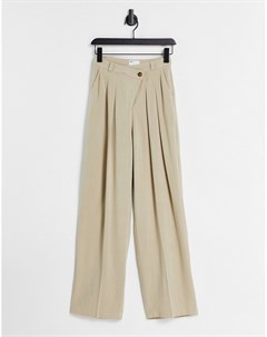 Светло бежевые льняные брюки с широкими штанинами и асимметричной застежкой Asos design