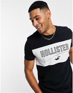 Черная футболка в стиле колор блок с логотипом Hollister