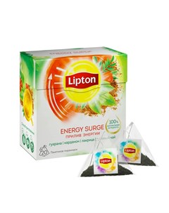 Чай зеленый Energy Surge с гуараной кардамоном и лакрицей 20 пирамидок Lipton