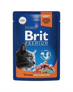 Premium полнорационный влажный корм для стерилизованных кошек с лососем кусочки в соусе в паучах 85  Brit*