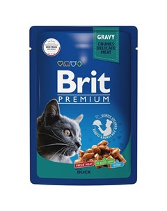 Premium полнорационный влажный корм для кошек с уткой кусочки в соусе в паучах 85 г Brit*