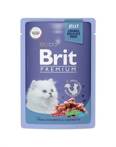 Premium полнорационный влажный корм для котят с телятиной и морковью кусочки в желе в паучах 85 г Brit*