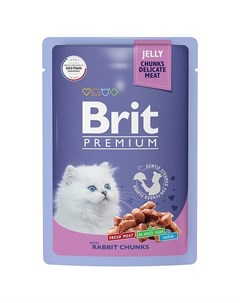 Premium полнорационный влажный корм для котят с кроликом кусочки в желе в паучах 85 г Brit*