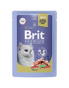 Premium полнорационный влажный корм для кошек с форелью кусочки в желе в паучах 85 г Brit*