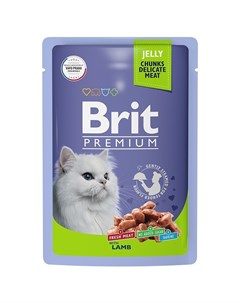 Premium полнорационный влажный корм для кошек с ягненком кусочки в желе в паучах 85 г Brit*