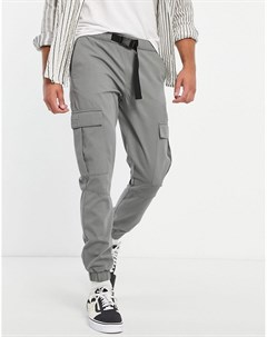 Зауженные брюки карго с ремнем выбеленного цвета хаки Topman
