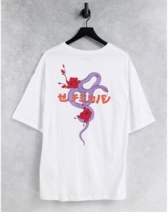 Белая футболка в стиле oversized с рисунком змеи и надписью на японском на спинке Originals Jack & jones