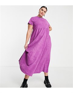 Фиолетовое выбеленное платье футболка мидакси с завязками сзади и присборенной юбкой ASOS DESIGN Cur Asos curve