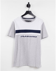 Светло серая футболка со вставкой Jack & jones