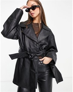 Черная куртка из искусственной кожи в винтажном стиле с поясом Asos design
