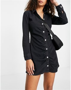Черное выбеленное джинсовое платье рубашка со сборками Asos design