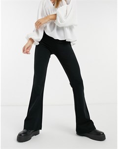 Черные трикотажные брюки клеш с завышенной талией Vero moda