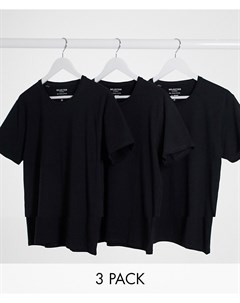 Набор из 3 черных футболок с круглым вырезом Selected homme