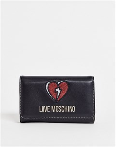 Черный складной кошелек с логотипом сердцем Love moschino