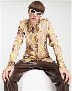Атласная рубашка с принтом и воротником в стиле 70 х Asos design
