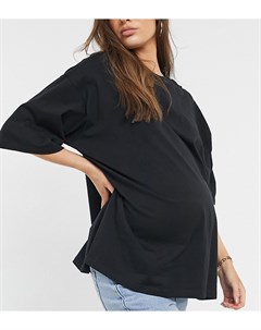Черная футболка в стиле super oversized с разрезами по бокам ASOS DESIGN Maternity Asos maternity