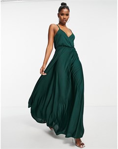 Темно зеленое платье макси с запахом спереди и с завязкой на спине Asos design