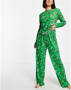 Зеленый пижамный комплект с леггинсами и принтом щелкунчиков Loungeable