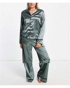 Зеленый пижамный комплект с отложным воротником Night