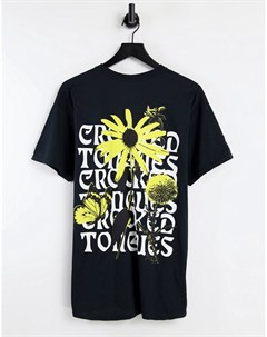 Черная футболка с цветочным принтом Crooked tongues
