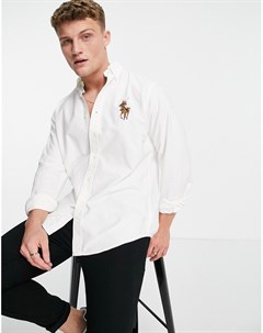 Белая оксфордская рубашка классического кроя на пуговицах с фирменным логотипом Polo ralph lauren