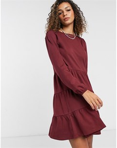 Свободное ярусное платье мини бордового цвета с длинными рукавами Asos design