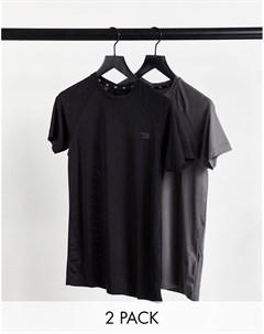 Набор из 2 облегающих спортивных футболок черного и темно серого цвета Threadbare Active Threadbare fitness