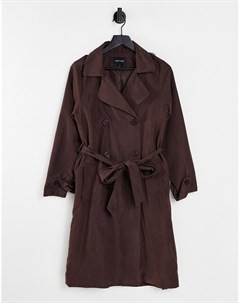 Шоколадно коричневое пальто макси с поясом Vanity Brave soul