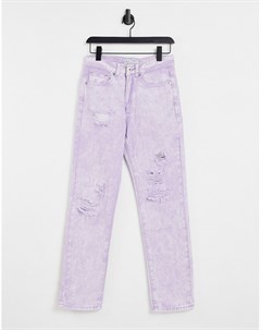 Фиолетовые прямые джинсы с эффектом потертости и кислотной стирки от комплекта Liquor n poker