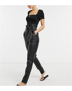 Черные брюки из искусственной кожи с завязками на талии и складками ASOS DESIGN Tall Asos tall
