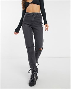 Черные джинсы со рваной отделкой и скошенной застежкой Object