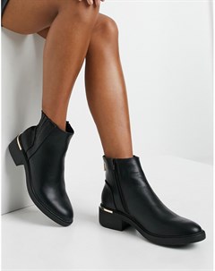 Черные ботинки челси с металлической фурнитурой на каблуке New look