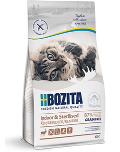 Сухой корм Indoor Sterilized Grain free Reindeer для стерилизованных и малоподвижных кошек 400 г Оле Bozita