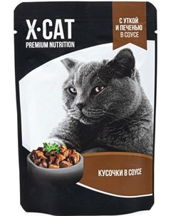 Паучи X CAT Утка и Печень в соусе для кошек 85 г Утка и печень Gina