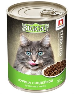 Консервы Big Cat Sterilized кусочки в желе с курицей и индейкой для кошек 350 г Курица и индейка Зоогурман