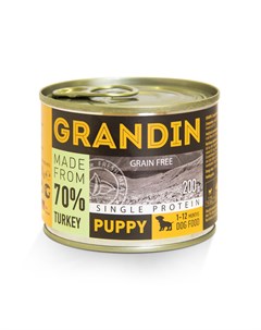 Puppy Влажный корм консервы для щенков всех пород с индейкой и льняным маслом 200 гр Grandin