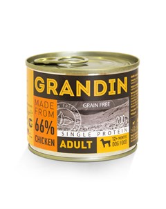 Adult Влажный корм консервы для взрослых собак всех пород с курицей и льняным маслом 200 гр Grandin