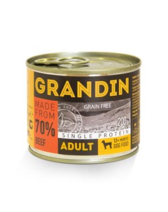 Adult Влажный корм консервы для взрослых собак всех пород с говядиной и льняным маслом 200 гр Grandin