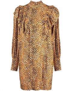 Платье с оборками и леопардовым принтом Ganni