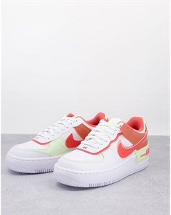 Белые кроссовки со вставками кораллового и оранжевого цветов Air Force 1 Shadow Nike
