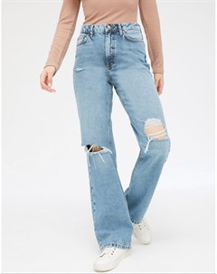Голубые мешковатые джинсы с разрывами New look