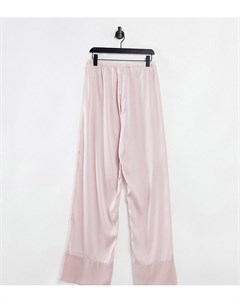 Атласные пижамные брюки бежевого цвета с контрастными манжетами ASOS DESIGN Asos tall